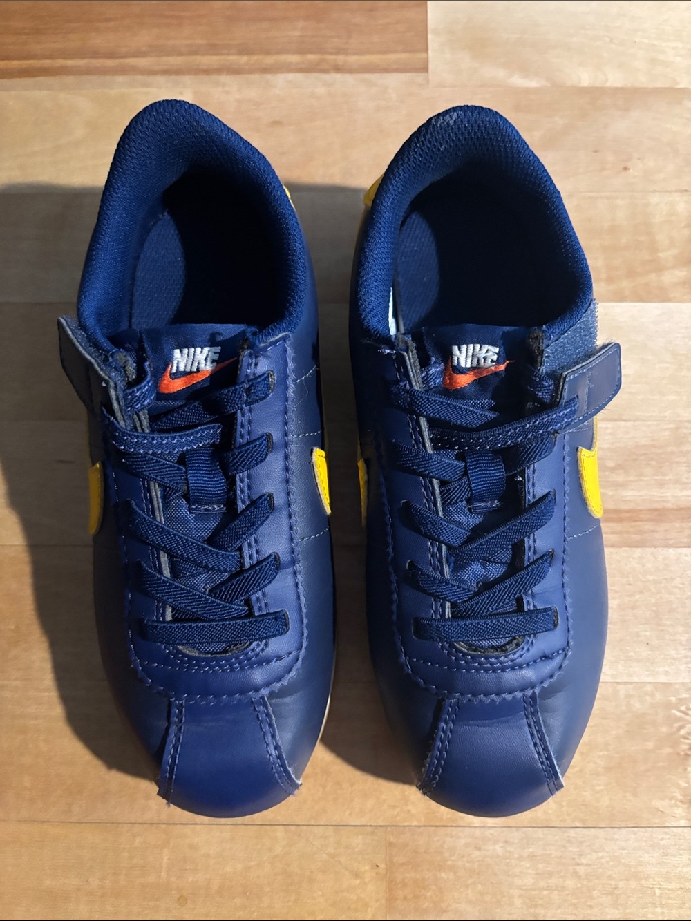 Nike Cortez Kids Navy & Yellow Hook-and-Loop Sneaker